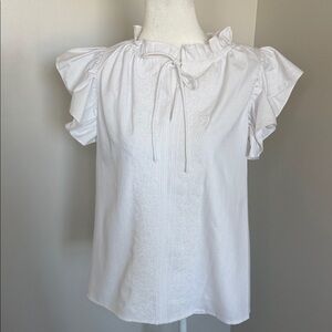 NWT Crown & Ivy Elegant White Ruffle Sleeve Top Sz S